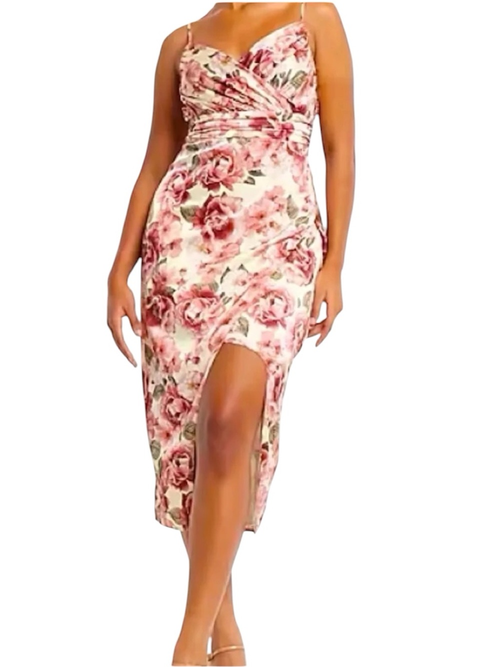Express Floral Satin V-Neck Wrap Midi Dress Pink Rose NWT Size 2